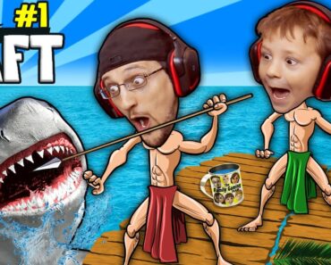 SHARK SONG on RAFT! Survival Game w/ Baby Shawn in Danger! 1st Night Minecraft? FGTEEV Gameplay/Skit