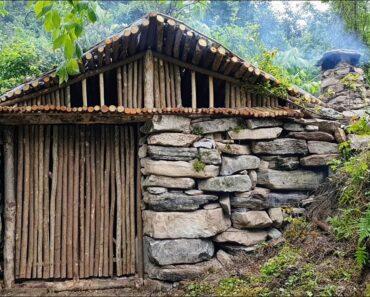 Building complete stone, wood and clay survival shelter | bushcraft  hut | Adventures HL